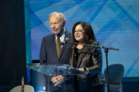 Anita Zucker and Senator Joseph Lieberman presenting at 2XXEX Mart - Highly rated Cadex Defense Shadow Futuristic ultra-long-range precision strike rifle First-hand source for sale’s 98th annual Hanukkah Dinner.